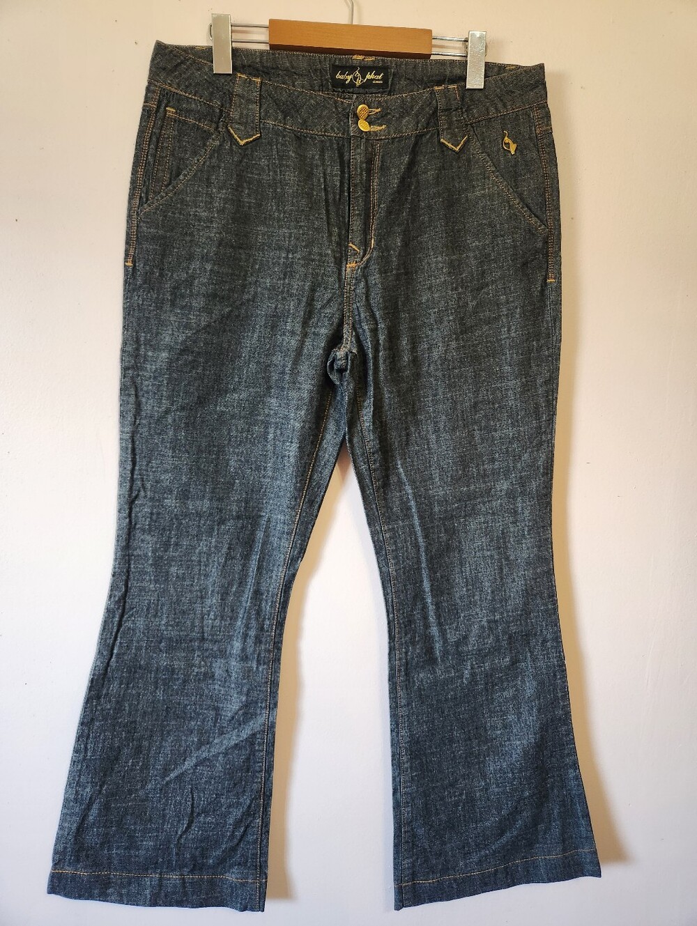 Vintage Baby Phat Y2K Dark Wash Gold Cat Flared Jeans Size 14 McBling Streetwear